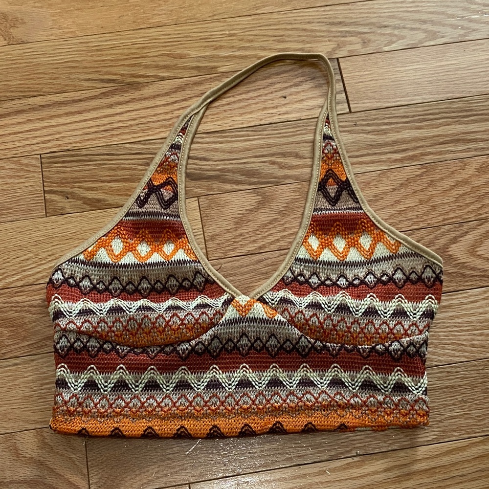 Crochet Pattern Halter Bralette - Rust Orange Multi